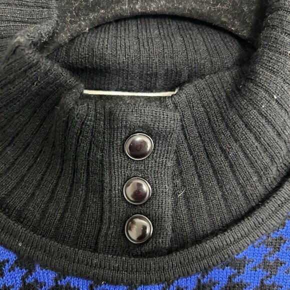 Morgan Taylor VTG 80s Houndstooth Sweater 100% Wool Size M Blue Black Mockneck - Picture 10 of 12
